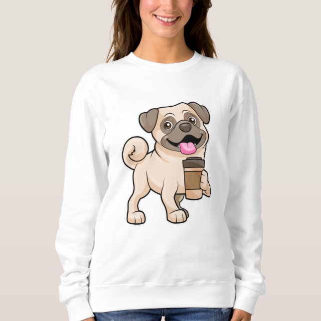 Sudadera Pug con café para llevar (Anverso)