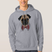 Pug con corbata de remolino con manchas rojas
