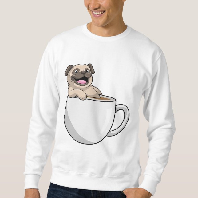 Sudadera Pug con taza de café (Anverso)