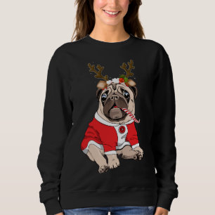 Sudadera Pug Deer Pug ama a los renos Navidades navideños g