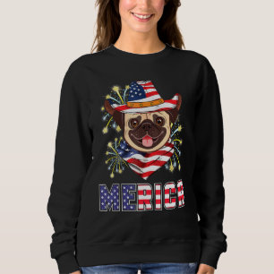 Sudadera Pug Dog Gorra De La Bandera Estadounidense Fuegos 