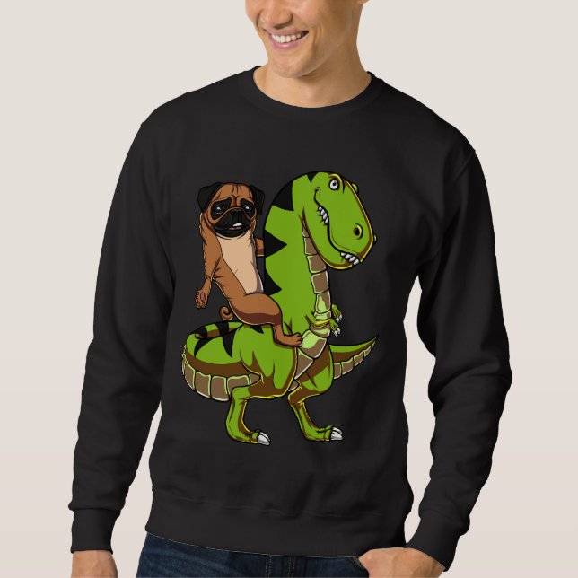 Sudadera Pug Dog Riding T-Rex Dinosaur Classic T-Shirt 487 (Anverso)