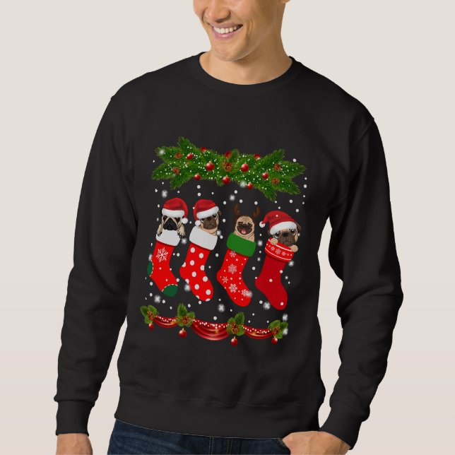 Sudadera Pug en calcetines Navidades Perros amantes de la n (Anverso)