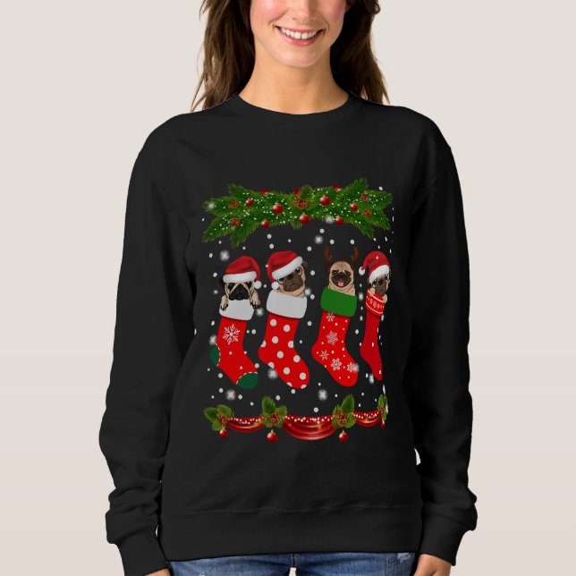 Sudadera Pug en calcetines Navidades Perros amantes de la n (Anverso)