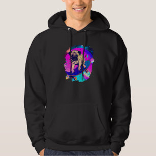 Sudadera Pug en monopatín en el espacio exterior retro vint