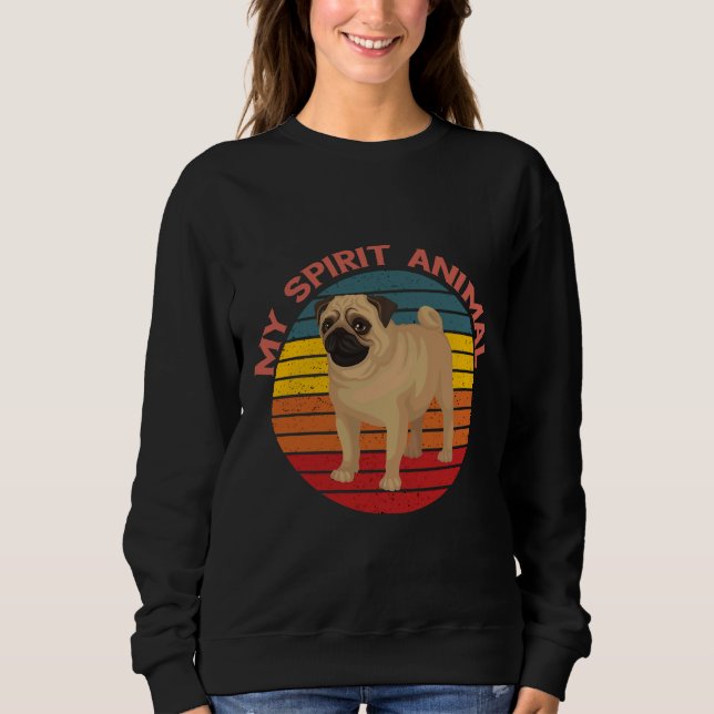 Sudadera Pug es mi espíritu animal estilo retro esencial T- (Anverso)