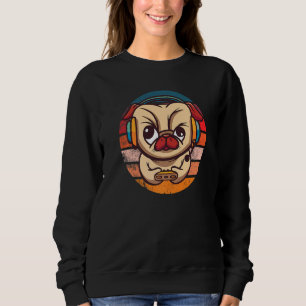Sudadera Pug Gamer En Retro Sunset Cute Gaming
