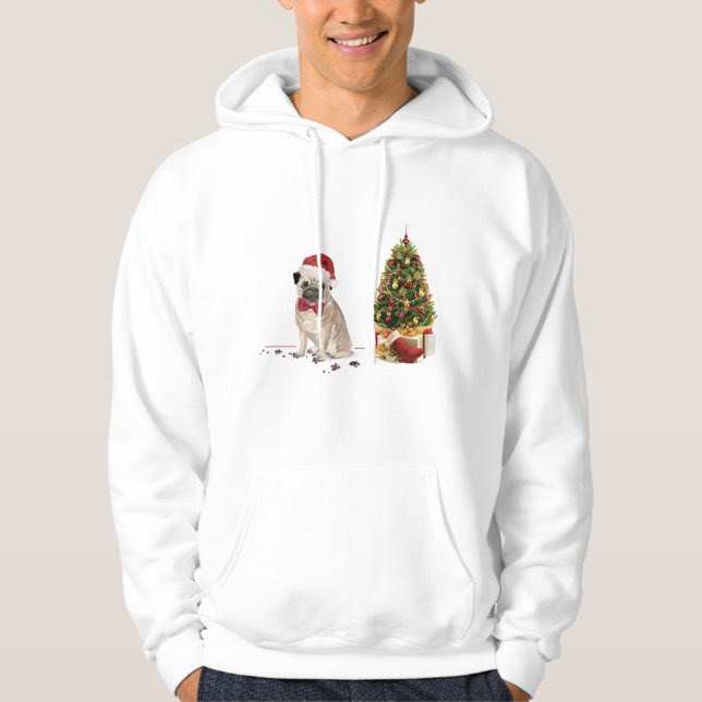 Sudadera Pug graciosos Navidades perro con árbol (Anverso)