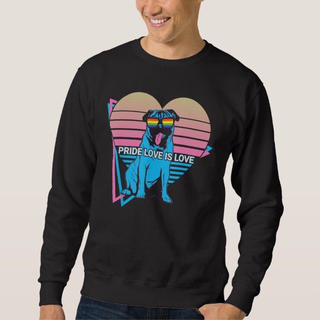 Sudadera Pug LGBTQ Retro Pride Love Is Love (Anverso)