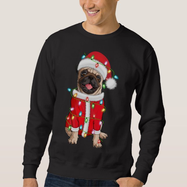 Sudadera Pug Lover Xmas iluminando a Navidades de Santa Hat (Anverso)