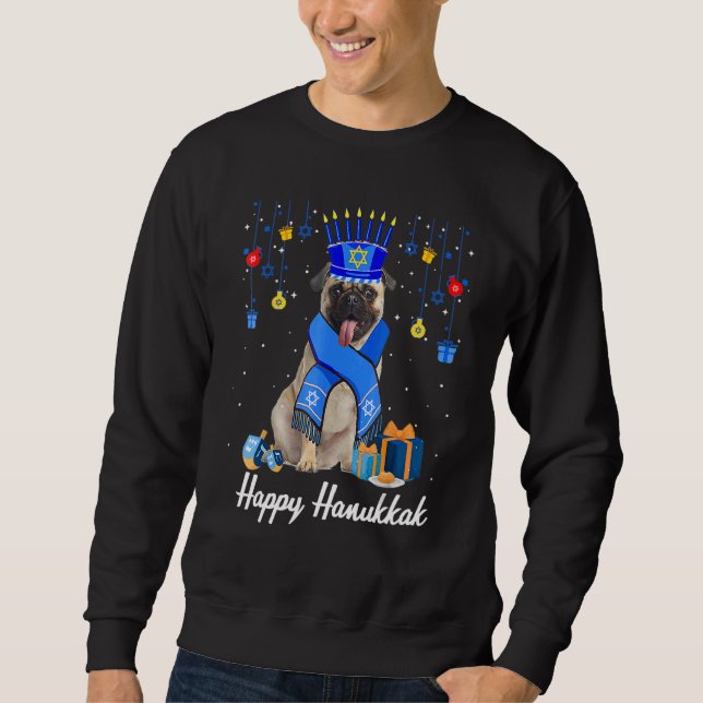 Sudadera Pug Menorah Hat Christmas Happy Hanukkah Jewish (Anverso)