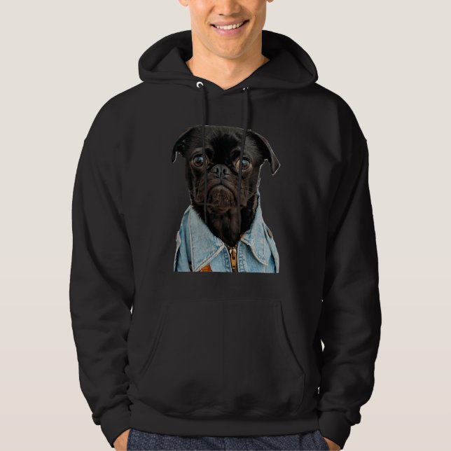 Sudadera Pug negro en jeans Pegatina camiseta clásica 181 (Anverso)