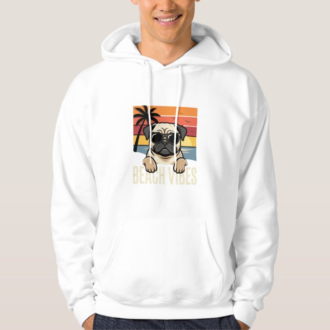 Sudadera Pug Perro Ambiente de Playa Atardecer (Anverso)