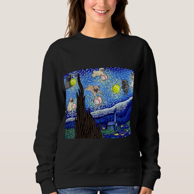 Sudadera Pug, Pug Lover, Perro nocturno estrellado (Anverso)