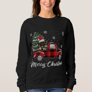 Sudadera Pug Riding Red Truck Christmas Tree Dog Lover