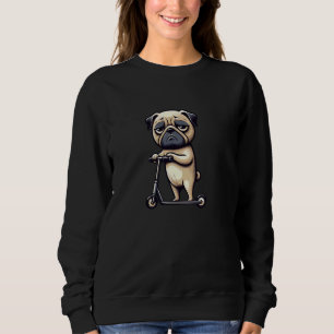 Sudadera Pug triste montando scooter perro de dibujos anima