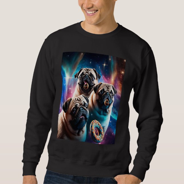 Sudadera Pugs En El Espacio Con Donuts Lindos Chicos Chicas (Anverso)