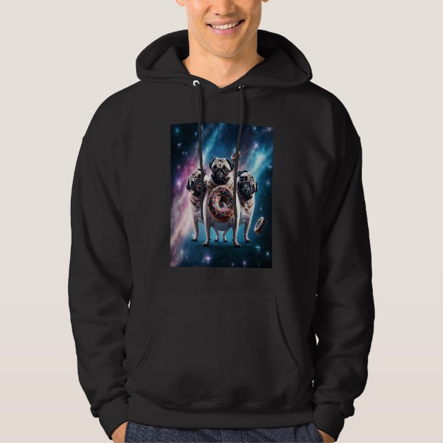 Sudadera Pugs In Space With Donuts Cute Pug Boys Girls Men  (Anverso)