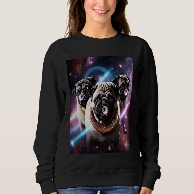 Sudadera Pugs In Space With Donuts Cute Pug Boys Girls Men  (Anverso)