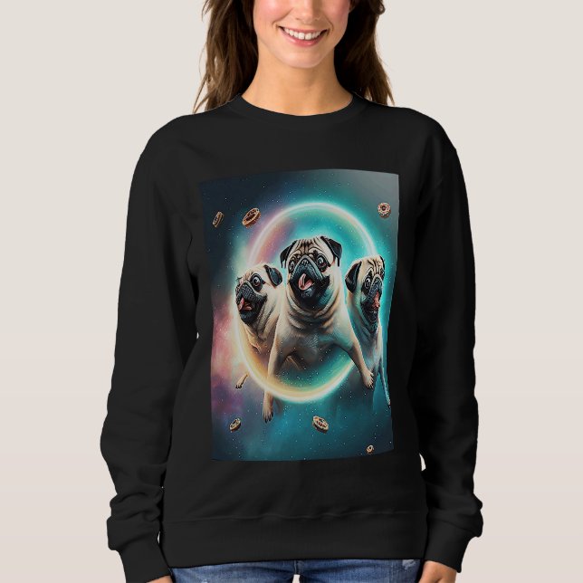 Sudadera Pugs In Space With Donuts Cute Pug Boys Girls Men  (Anverso)