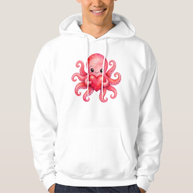 Sudadera Pulpito Kawaii Adorable Sosteniendo Corazón (Anverso)
