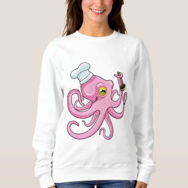 Sudadera Pulpo como cocinero con cuchara de madera (Anverso)