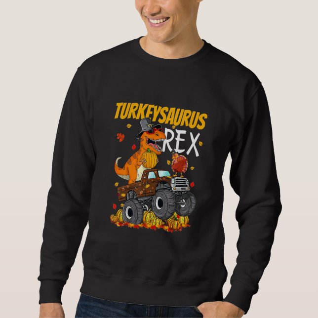 Sudadera Pumpkin Turkey Dinosaur Riding Monster Truck Thank (Anverso)