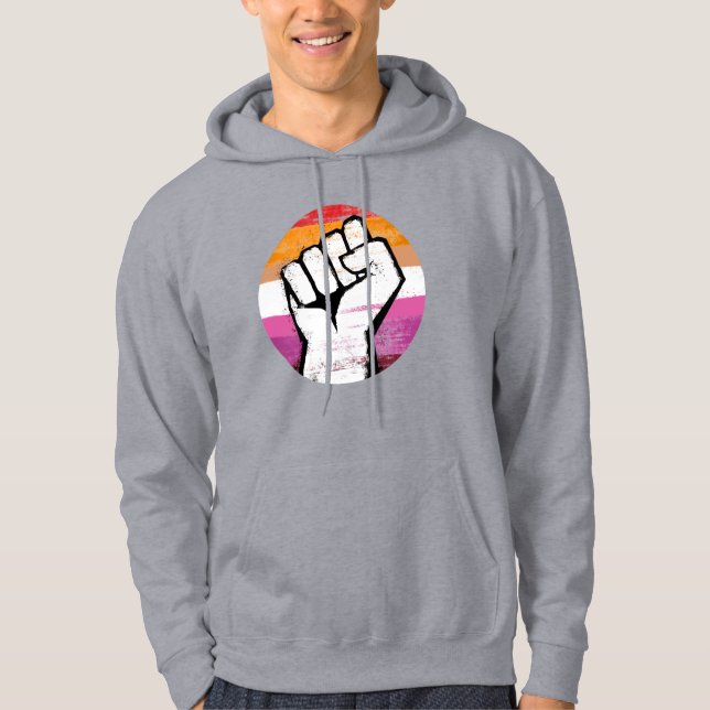 Sudadera Puño de Orgullo Lesbiano Impreso en Círculo (Anverso)