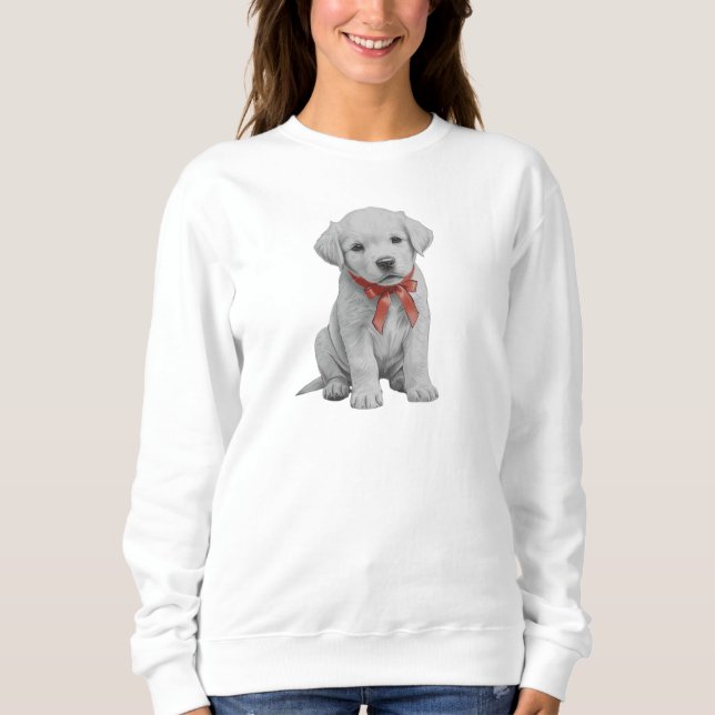 Sudadera Puppy with Red Bow Sweatshirt Cute Puppy Crewneck (Anverso)