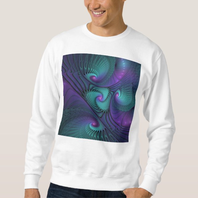 Sudadera Purple Meets Turquoise Moderno Resumen Arte Fracta (Anverso)