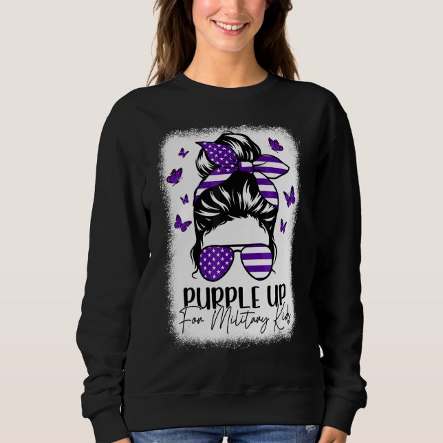 Sudadera Purple Up For Military Kids Menor Mes Messy Bun (Anverso)