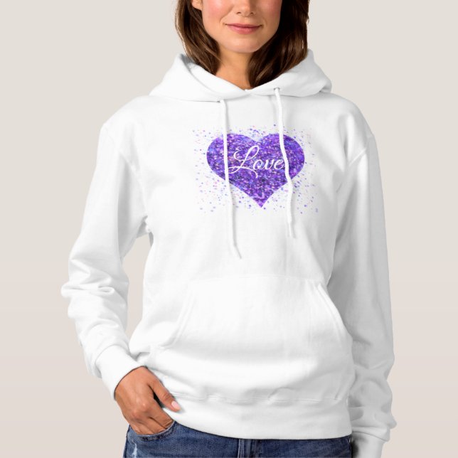 Sudadera Púrpura corazón brillante, amor purpurina valentin (Anverso)