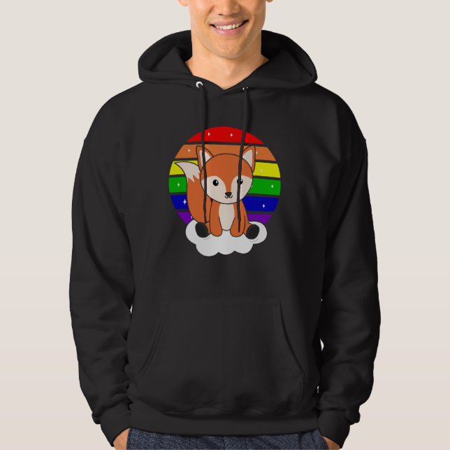 Sudadera Purpurina arcoiris de Fox, Naranja de Kawaii (Anverso)