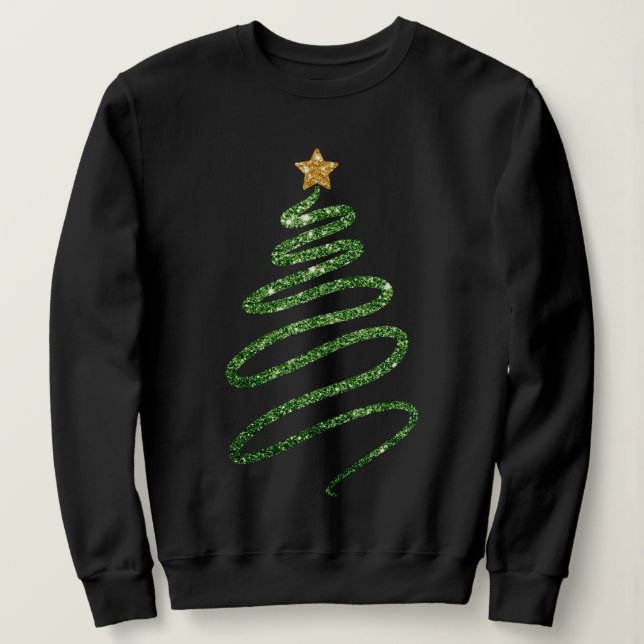 Sudadera Purpurina festivo Árbol de navidad Diseño Cuello d (Anverso del diseño)