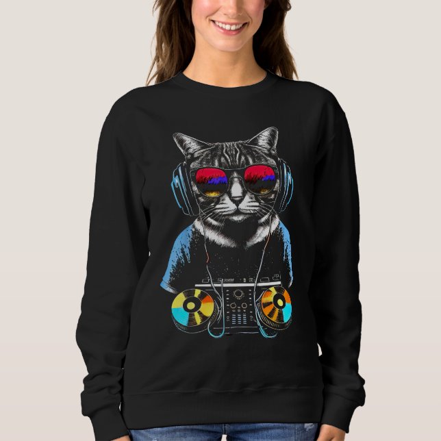 Sudadera Purrfect DJ Vibes Cat Kitty on Turntables (Anverso)