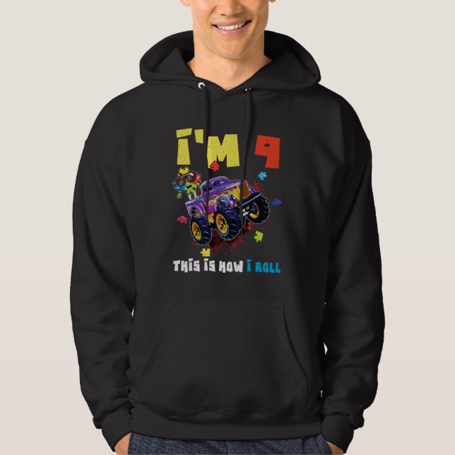 Sudadera Puzzle Monster Truck Age 9 Born Autism Awareness (Anverso)