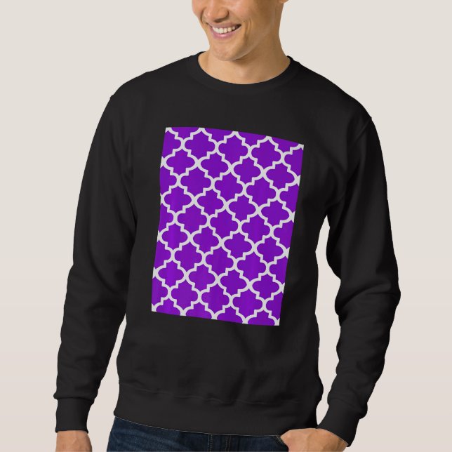 Sudadera Quatrefoil Pattern In White Outline On Purple (Anverso)