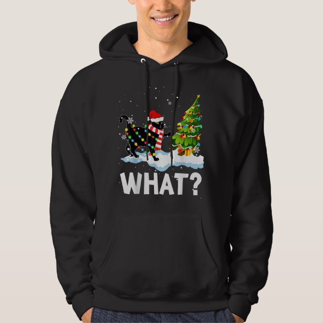 Sudadera Qué curioso gato de Santa Cat apretando navidad na (Anverso)
