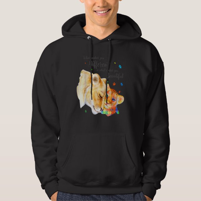 Sudadera ¿Qué te hace diferente madre de león, niño de auti (Anverso)