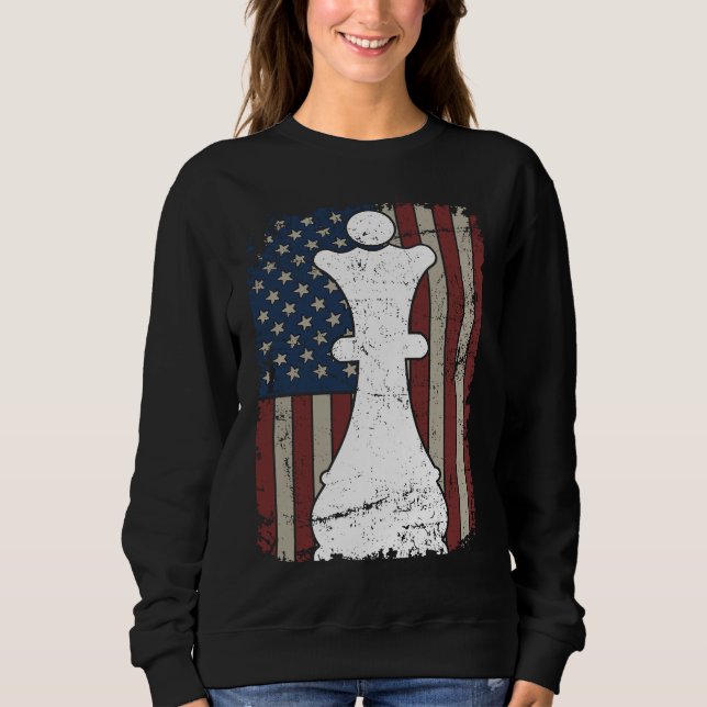 Sudadera Queen Chess Piece USA Flag  Girl Ladies Womens Che (Anverso)