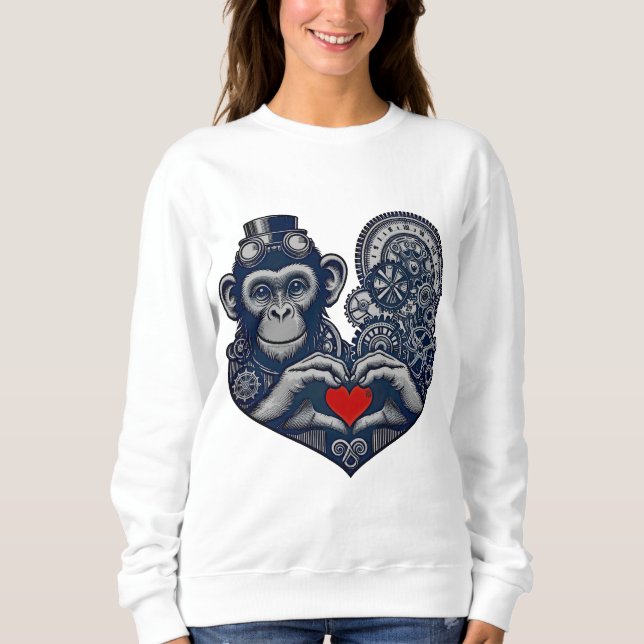 Sudadera Querido mono steampunk con corazón rojo (Anverso)