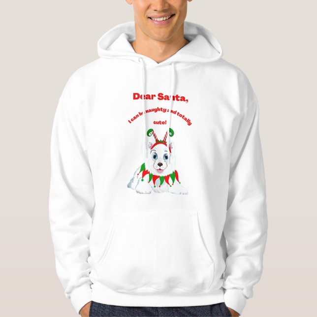 Sudadera Querido Papá Noel, puedo ser travieso y dulce capu (Anverso)