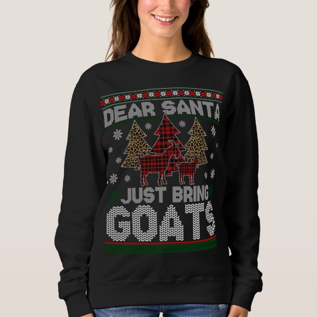 Sudadera Querido Papá Noel, trae cabras. Árbol de Navidad,  (Anverso)