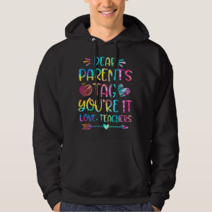 Sudadera Queridos padres etiqueta eres tú amor maestros div