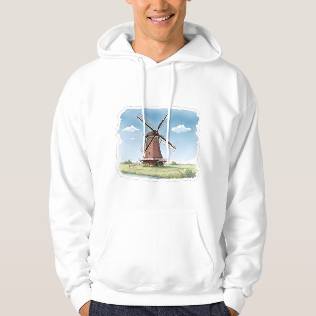 Sudadera Quiet Windmill in the Fields – Soft Watercolor Lan (Anverso)