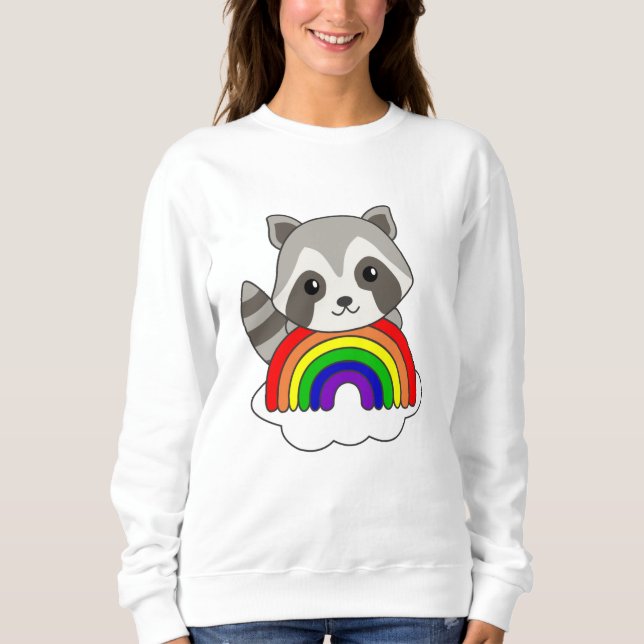 Sudadera Raccoon Arcoiris Dulce Animales Coloridos Raccoon (Anverso)