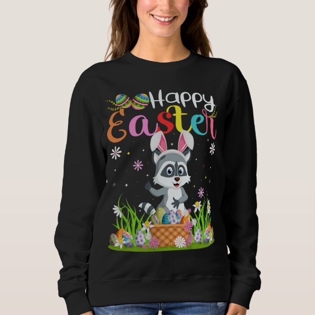 Sudadera Raccoon Bunny Egg Hunting Funny Raccoon Happy East (Anverso)