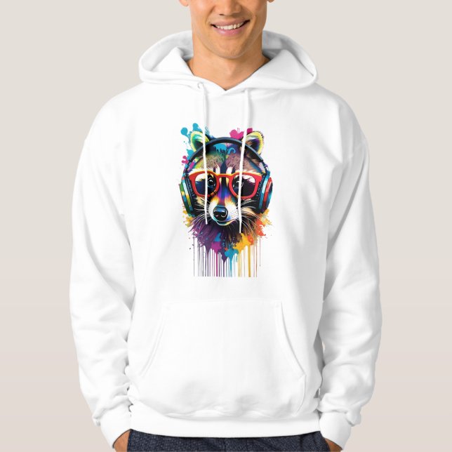 Sudadera Raccoon en audífonos y gafas (Anverso)