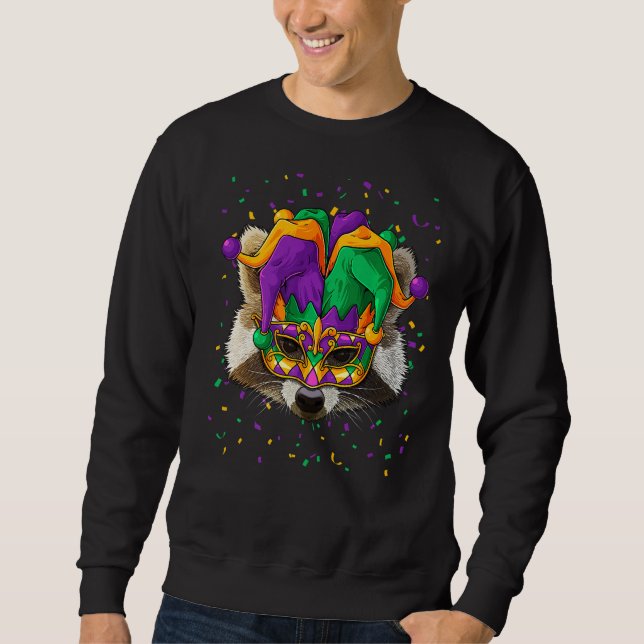 Sudadera Raccoon Mardi Gras Animal Face Carnival Jester Fes (Anverso)