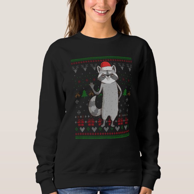 Sudadera Raccoon Santa Claus Navidades feos Patrón X Mas H (Anverso)